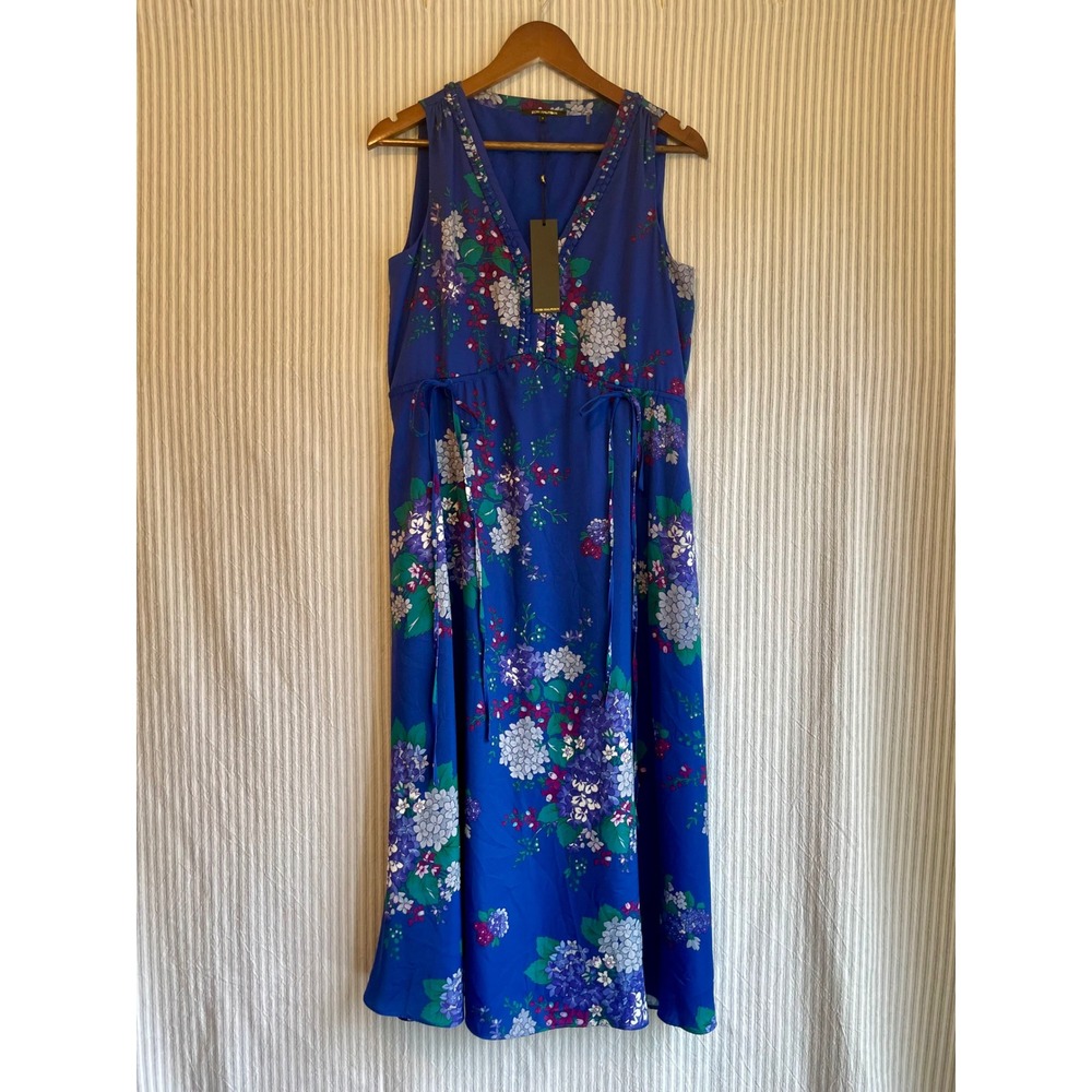 Kobi Halperin Megan Dress Admiral Multi Floral V-Neck Midi Blue KU2D46 Size S